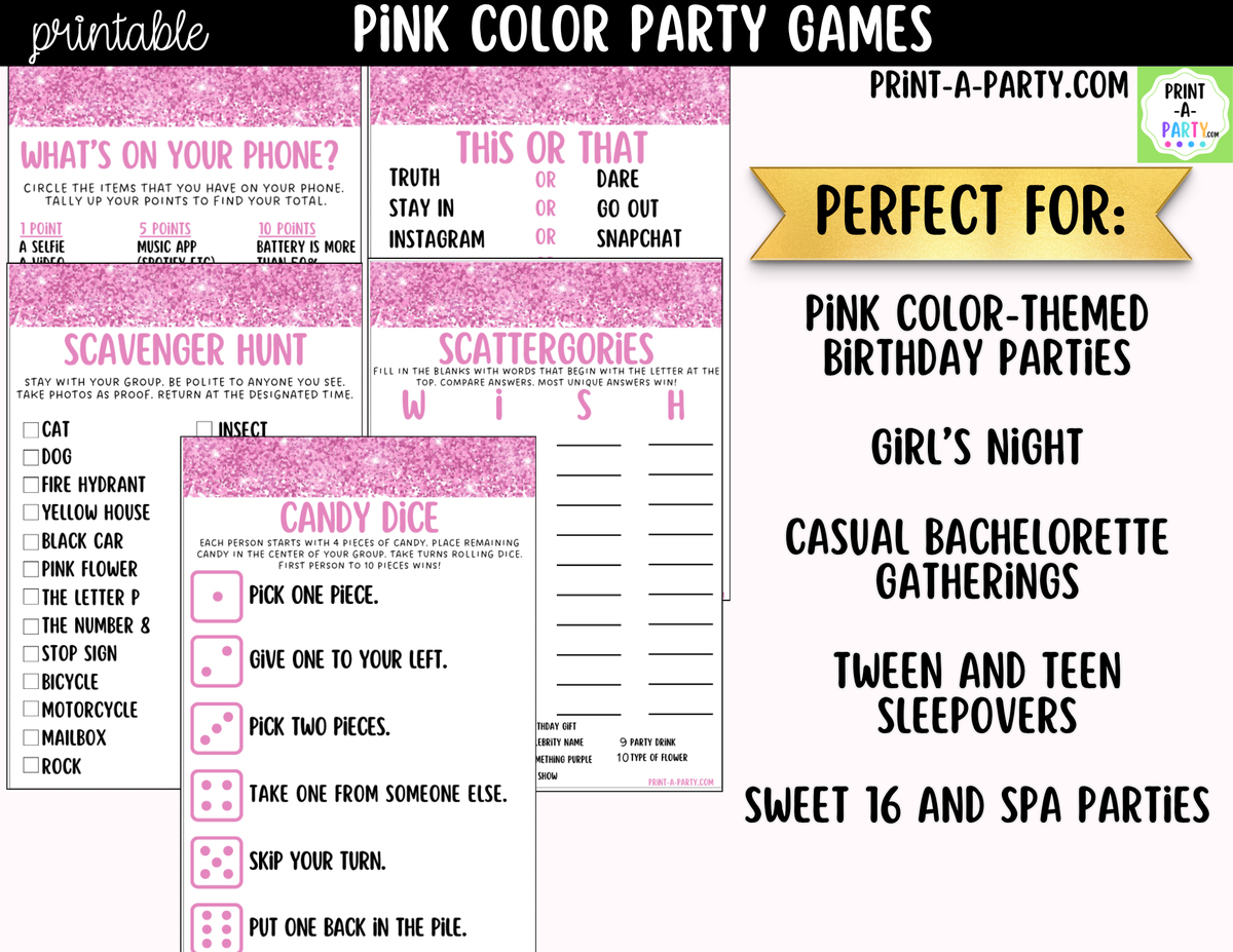 Pink Party Games Printable