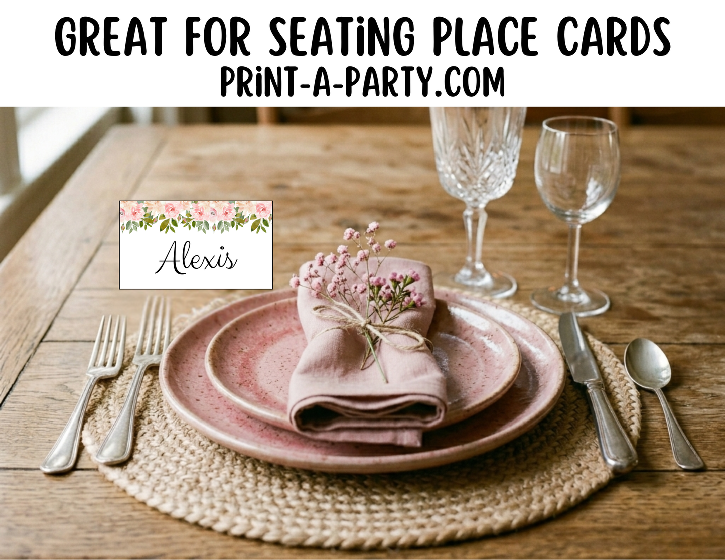 Editable Pink Floral Buffet Labels and Place Cards for Elegant Events and Celebrations