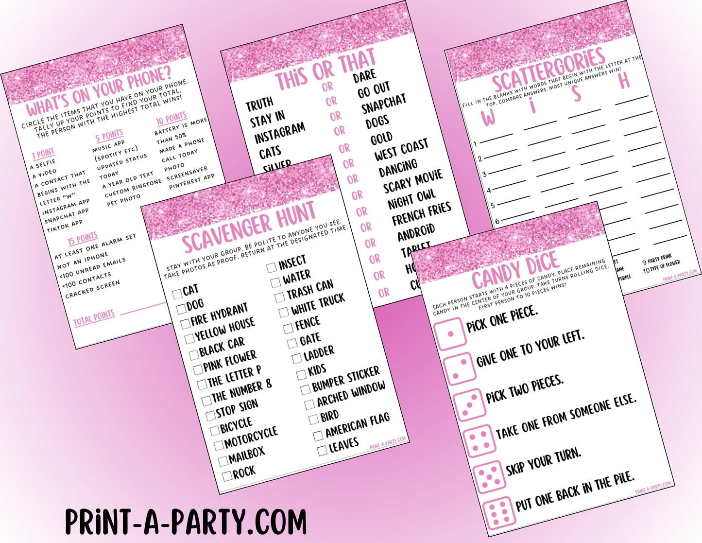 GAMES: COLOR PARTY PINK THEME | Color Party | Pink Party Games | Pink Party Ideas | INSTANT DOWNLOAD