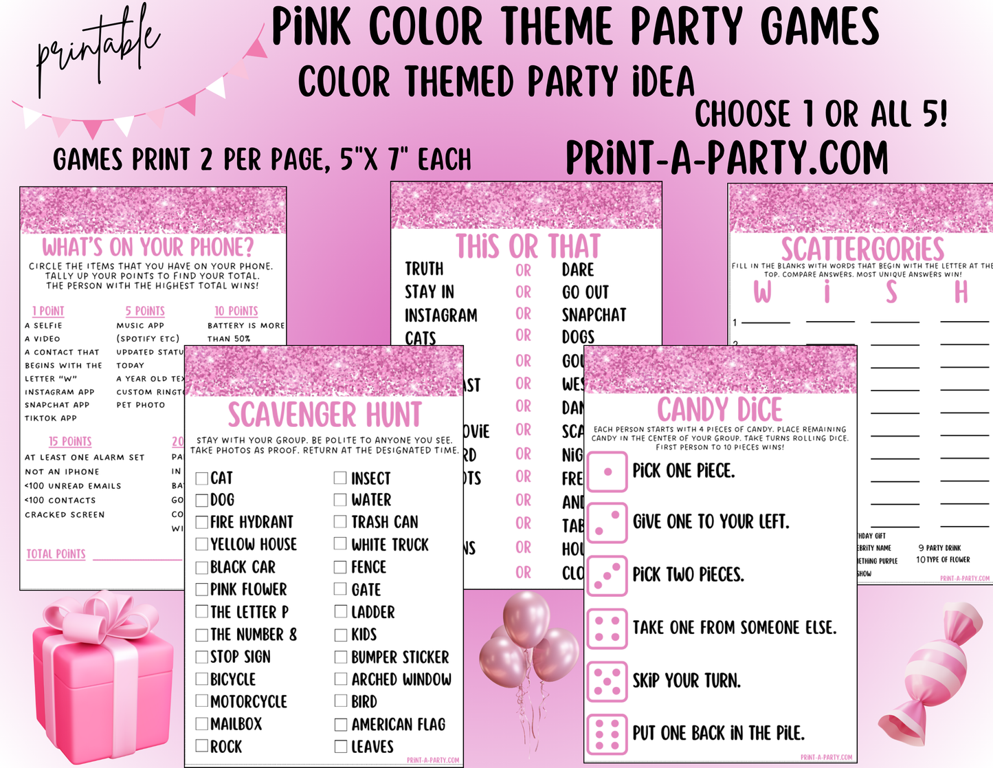 GAMES: COLOR PARTY PINK THEME | Color Party | Pink Party Games | Pink Party Ideas | INSTANT DOWNLOAD