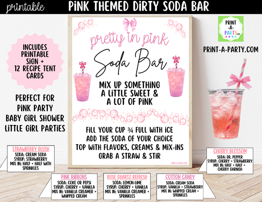 SODA BAR - Printable Pink Themed "Dirty" Soda Bar - Sign & Recipe Tent Cards (12 recipes!)