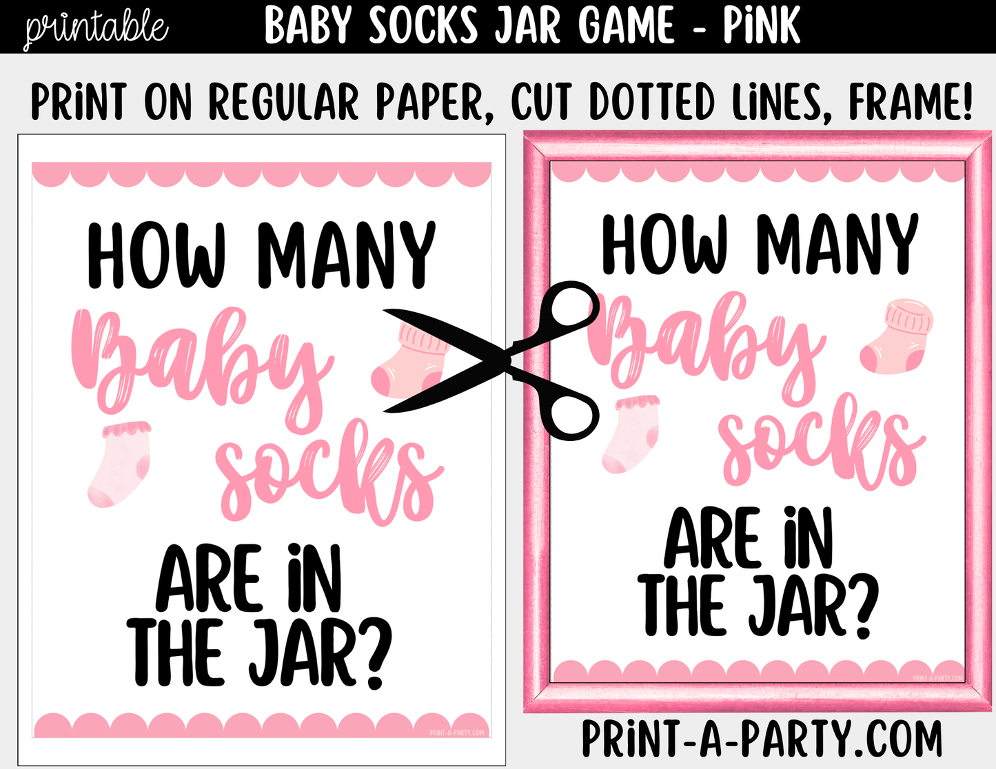 Baby Socks Jar Guessing Game Printable Sign (8x10) & Guessing Cards for Baby Girl Events