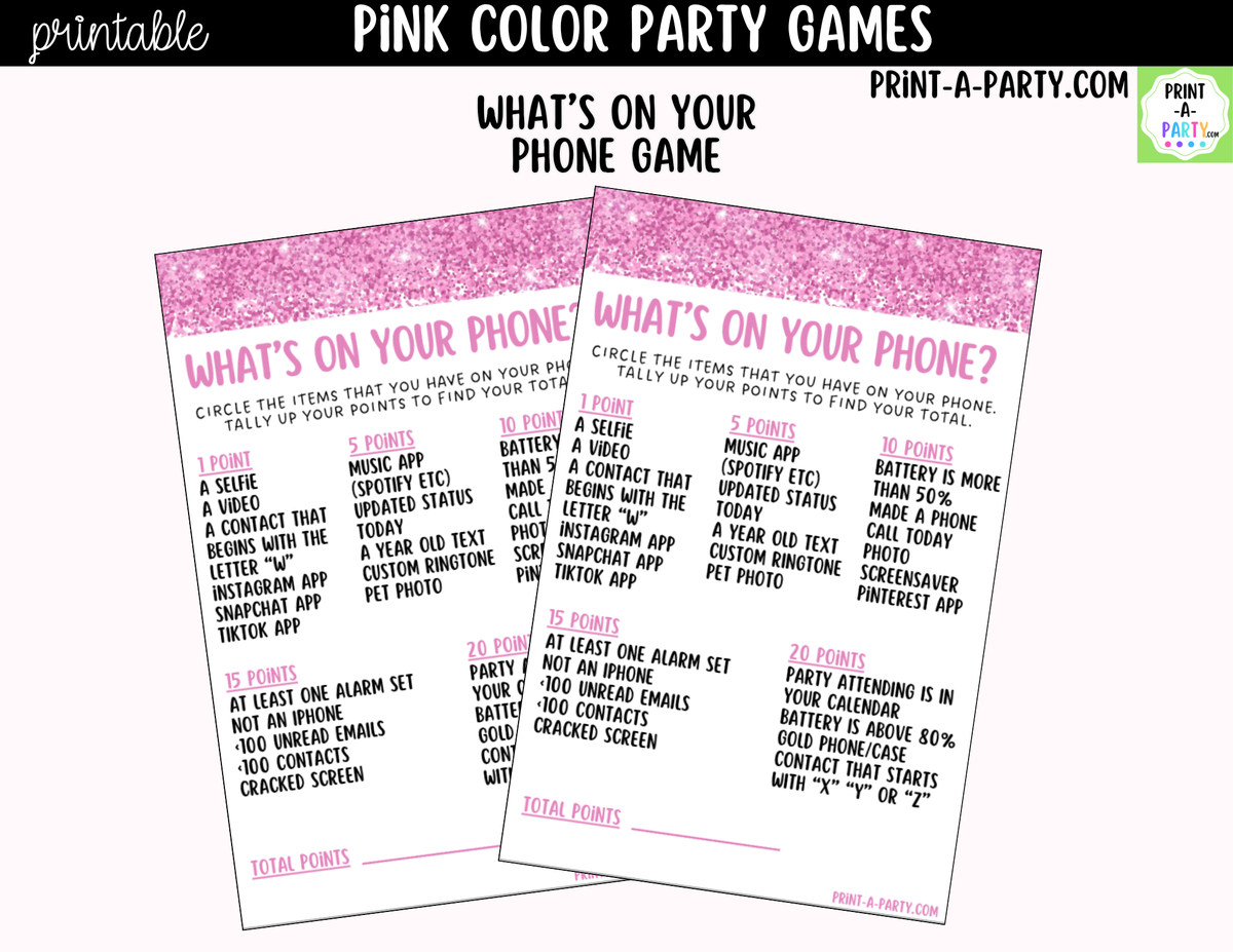 Pink Party Games Printable