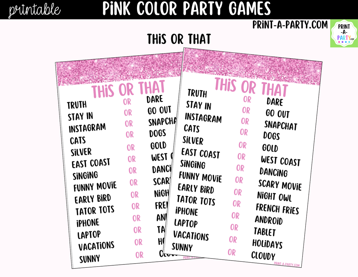 Pink Party Games Printable