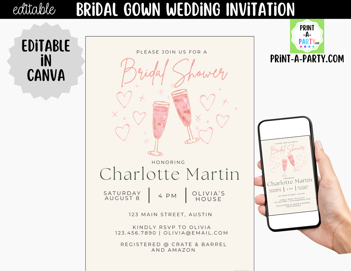 Pink Champagne Wedding Invitation Template Canva