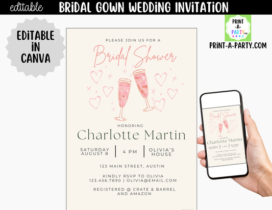 Pink Champagne Wedding Invitation Template Canva