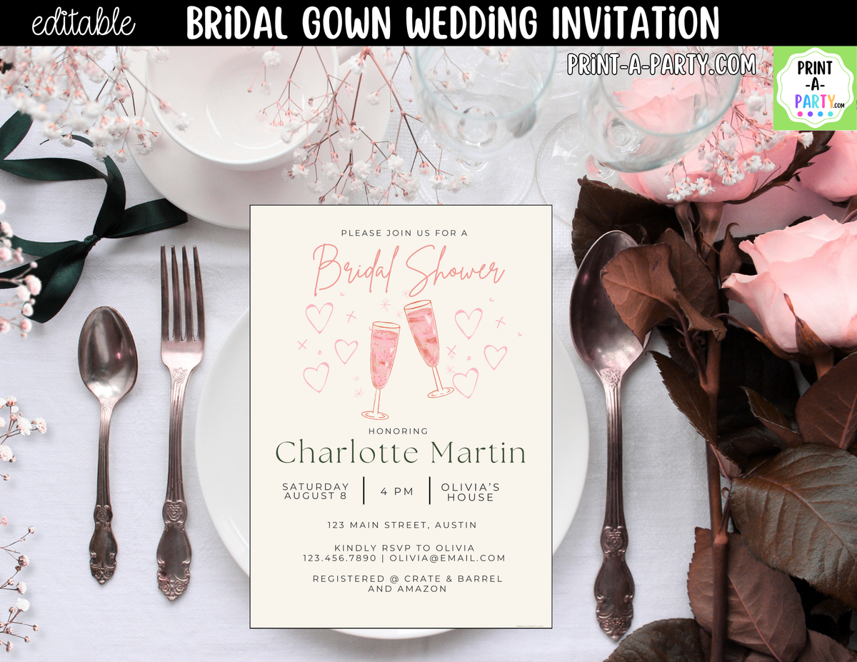Pink Champagne Wedding Invitation Template Canva