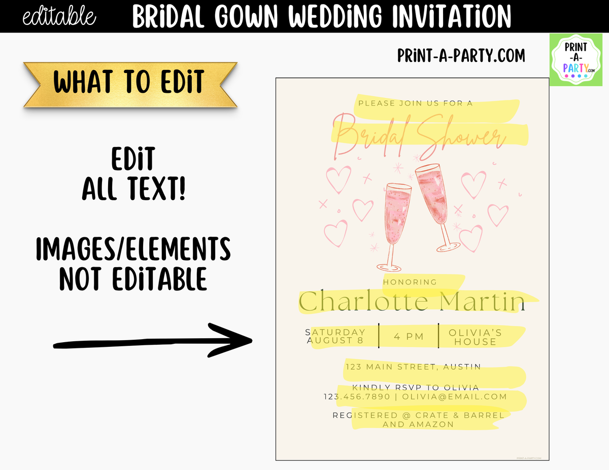Pink Champagne Wedding Invitation Template Canva