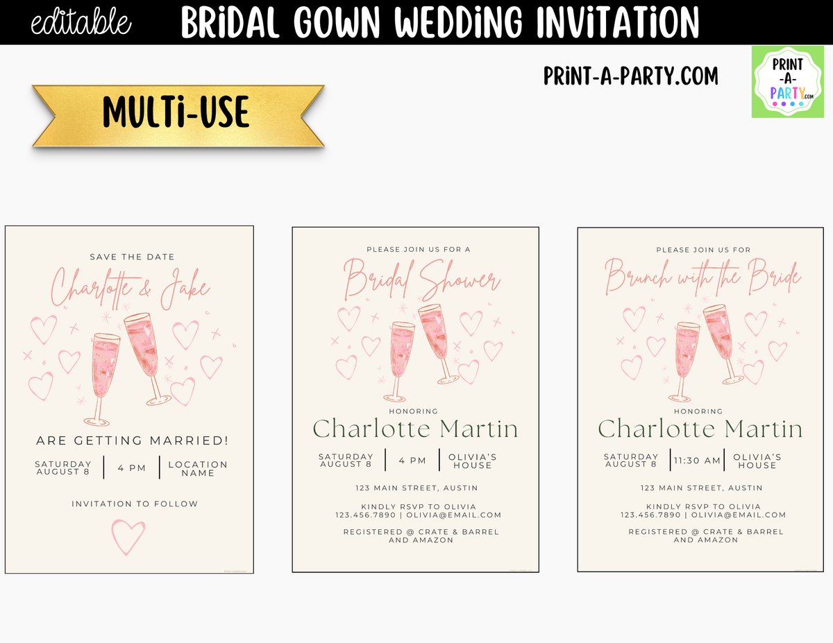 Pink Champagne Wedding Invitation Template Canva