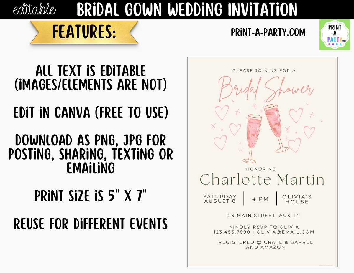 Pink Champagne Wedding Invitation Template Canva