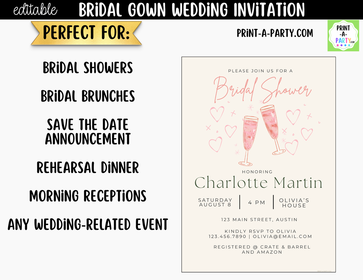 Pink Champagne Wedding Invitation Template Canva