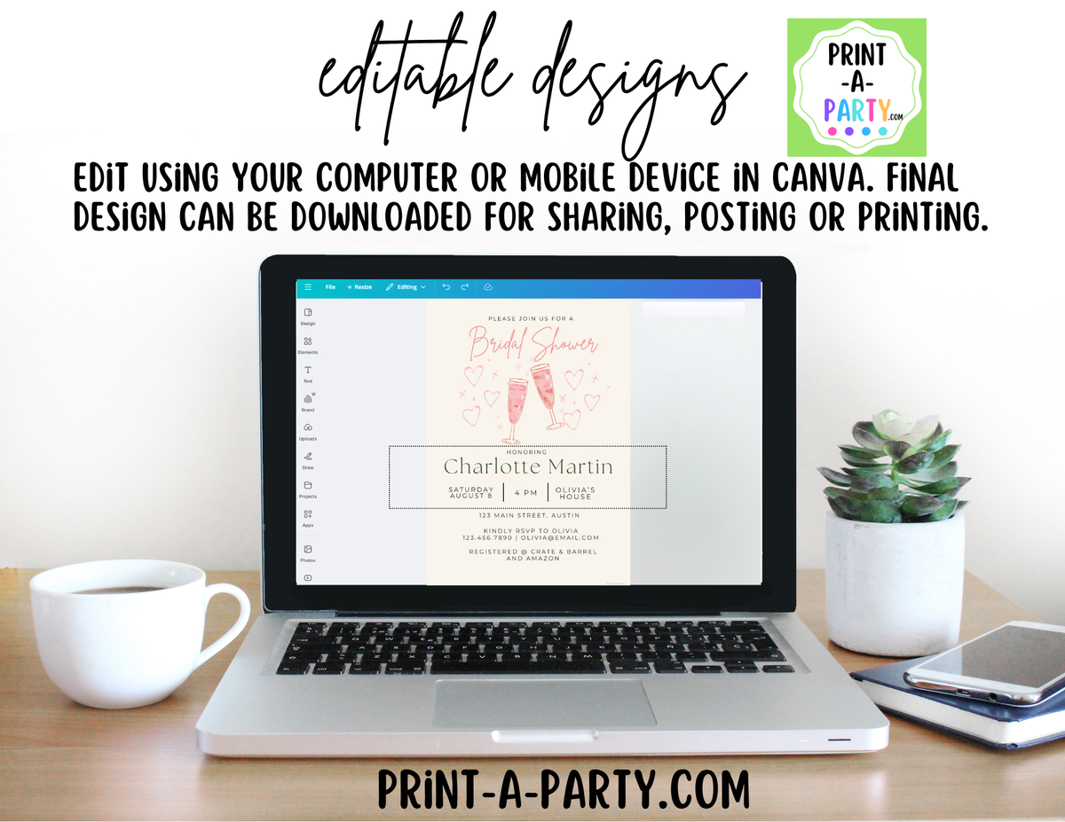Pink Champagne Wedding Invitation Template Canva