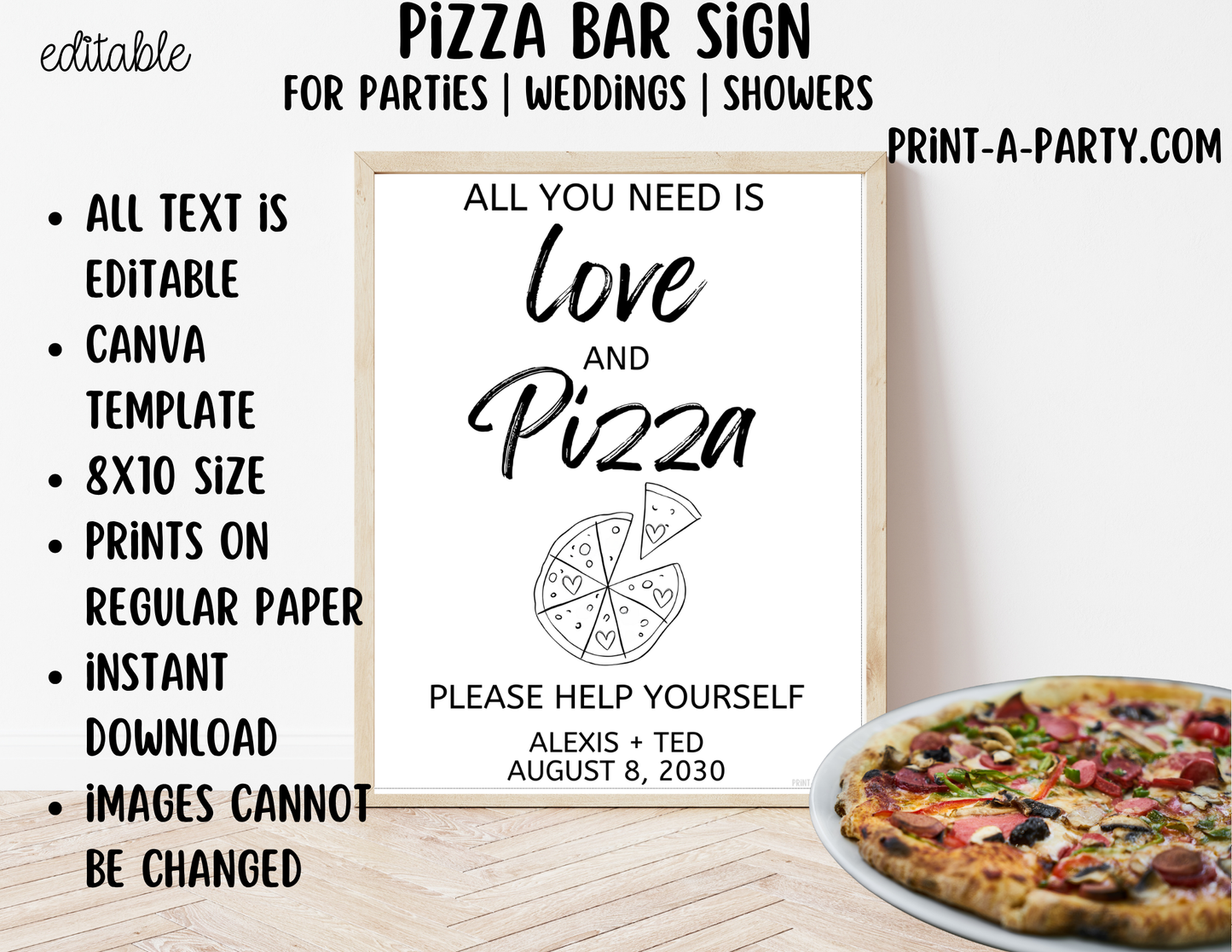 Editable Pizza Sign (8x10) – Canva Printable Template
