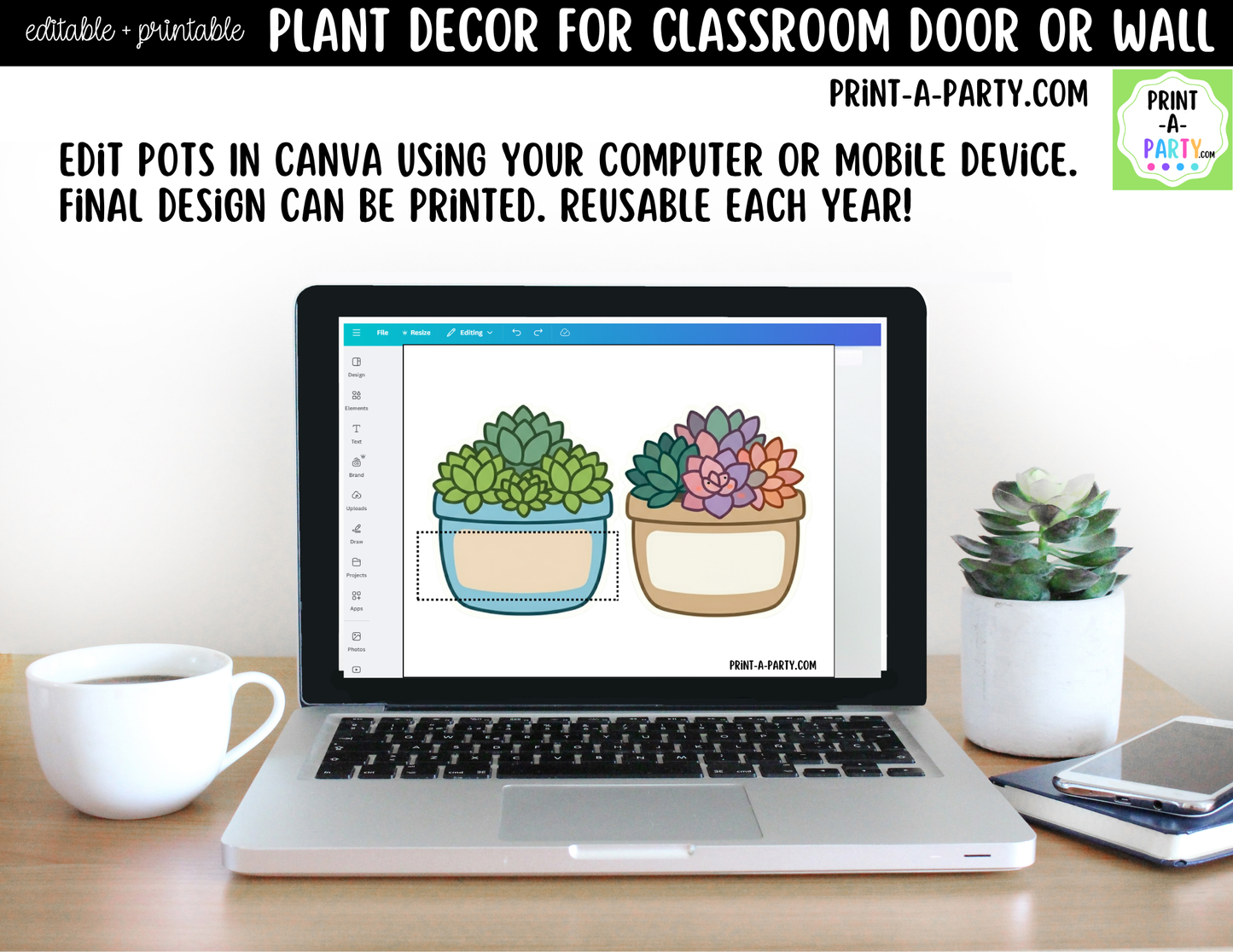 Plant-themed Printable Classroom Decor Kit for Doors, Boards, Hallways - Watch Us Grow