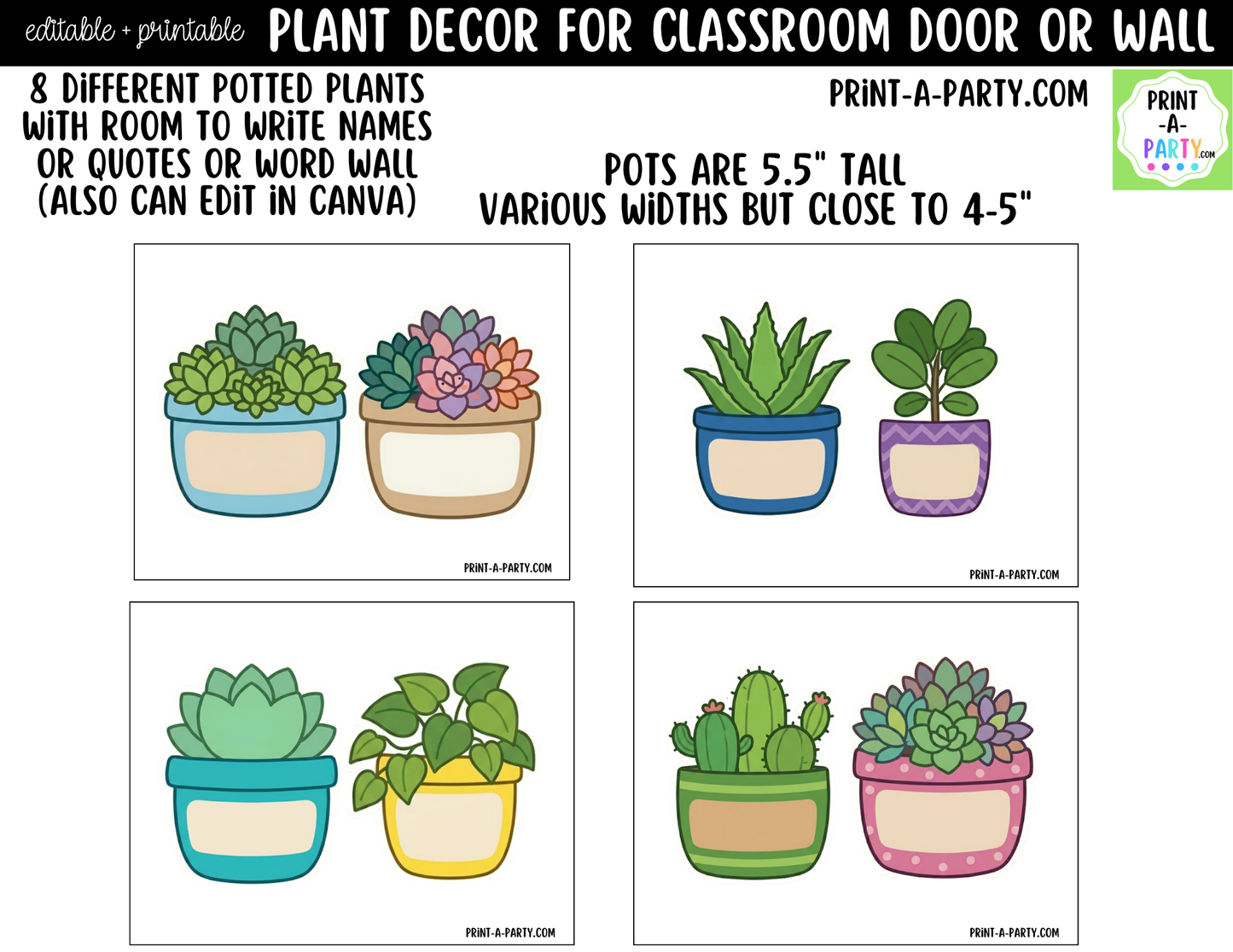 Plant-themed Printable Classroom Decor Kit for Doors, Boards, Hallways - Watch Us Grow