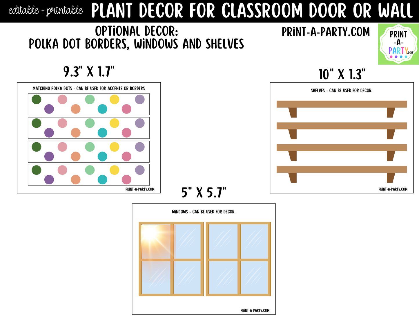 Plant-themed Printable Classroom Decor Kit for Doors, Boards, Hallways - Watch Us Grow