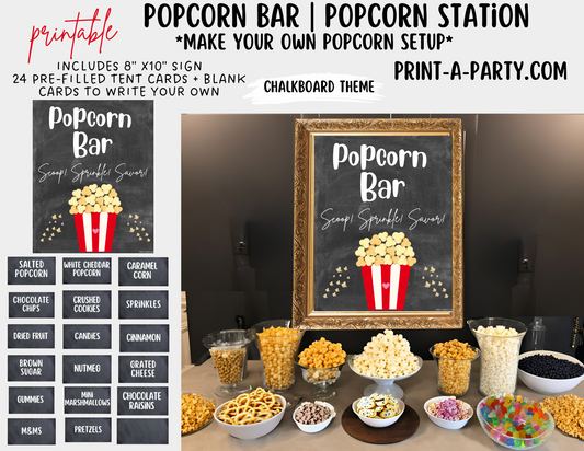 POPCORN BAR | POPCORN STATION Setup - Chalkboard | Popcorn Bar Sign | Food Station for Party | Food Bar for Party | Movie Party | Circus Party | Wedding Shower | Baby Shower | Sleepover | DIY Popcorn Bar