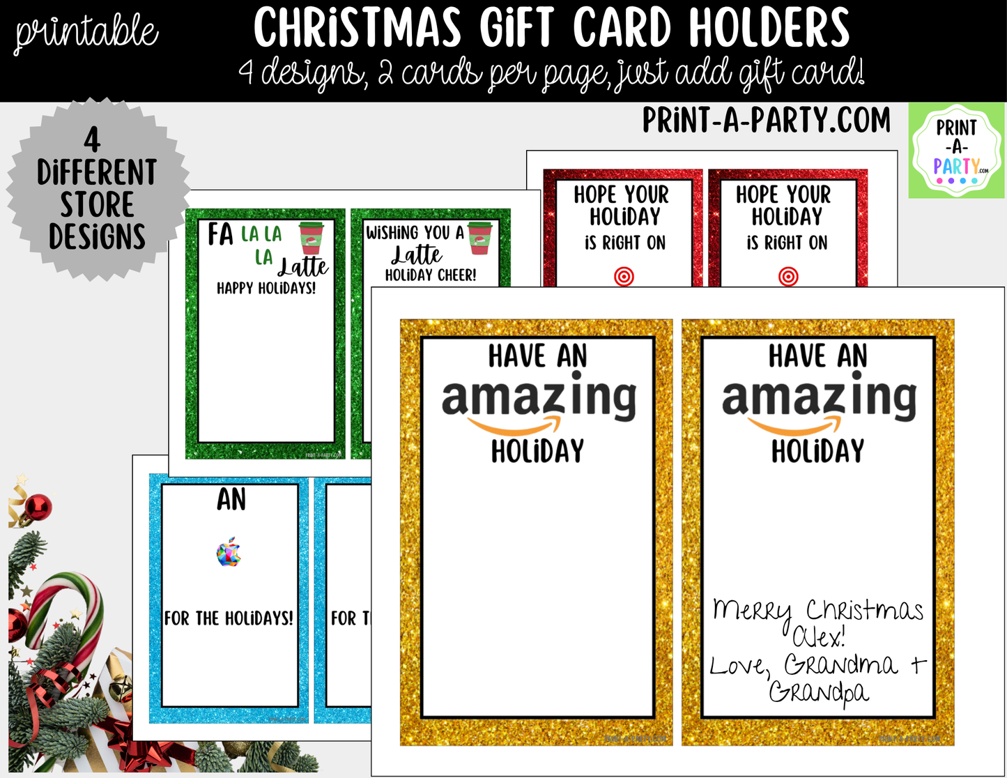 Printable Christmas Gift Card Holders - Holiday Gift Card Sleeve Templates for Teachers and Friends