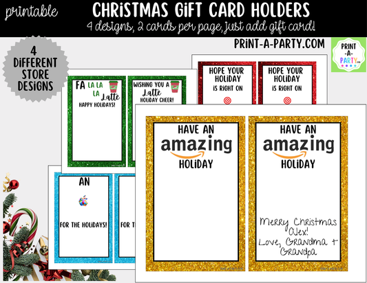 Printable Christmas Gift Card Holders - Holiday Gift Card Sleeve Templates for Teachers and Friends