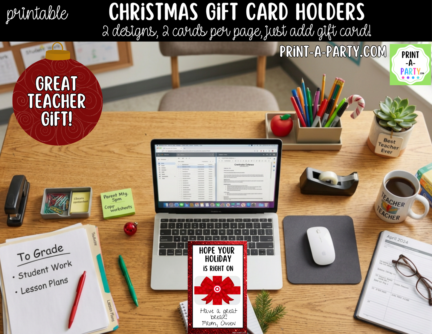 Printable Christmas Gift Card Holders - Holiday Gift Card Sleeve Templates for Teachers and Friends