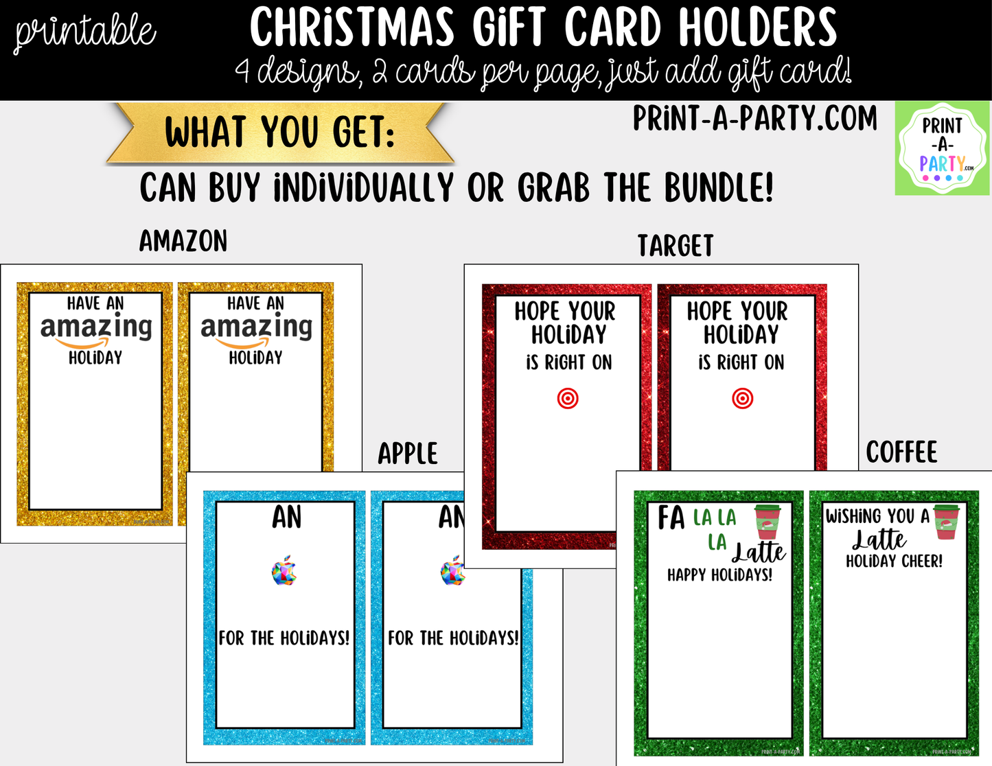 Printable Christmas Gift Card Holders - Holiday Gift Card Sleeve Templates for Teachers and Friends