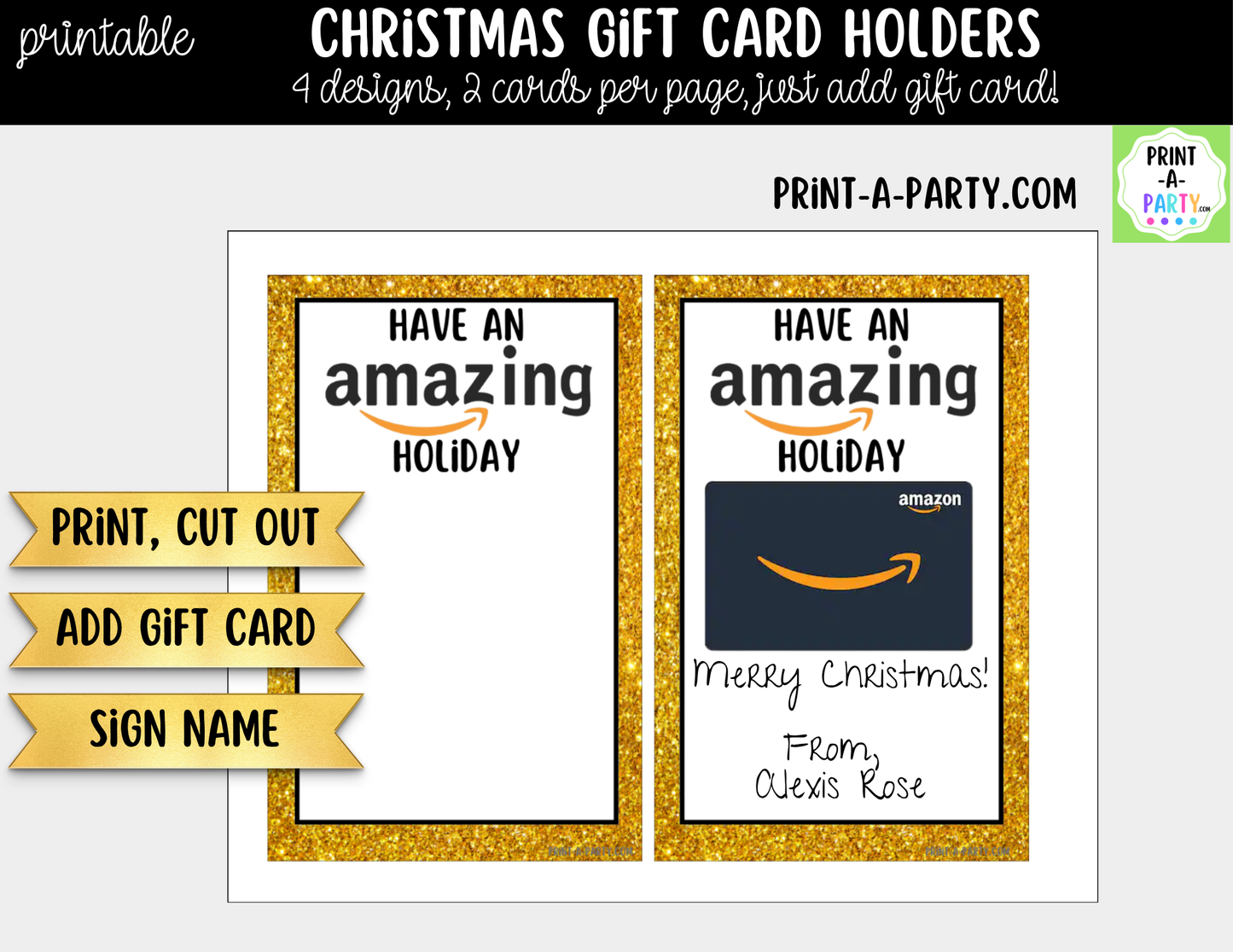Printable Christmas Gift Card Holders - Holiday Gift Card Sleeve Templates for Teachers and Friends