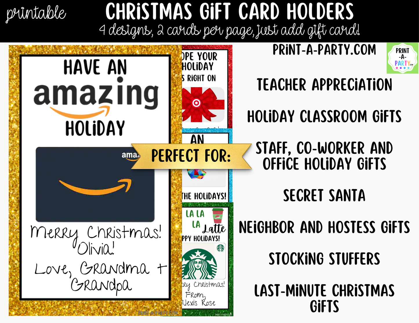 Printable Christmas Gift Card Holders - Holiday Gift Card Sleeve Templates for Teachers and Friends