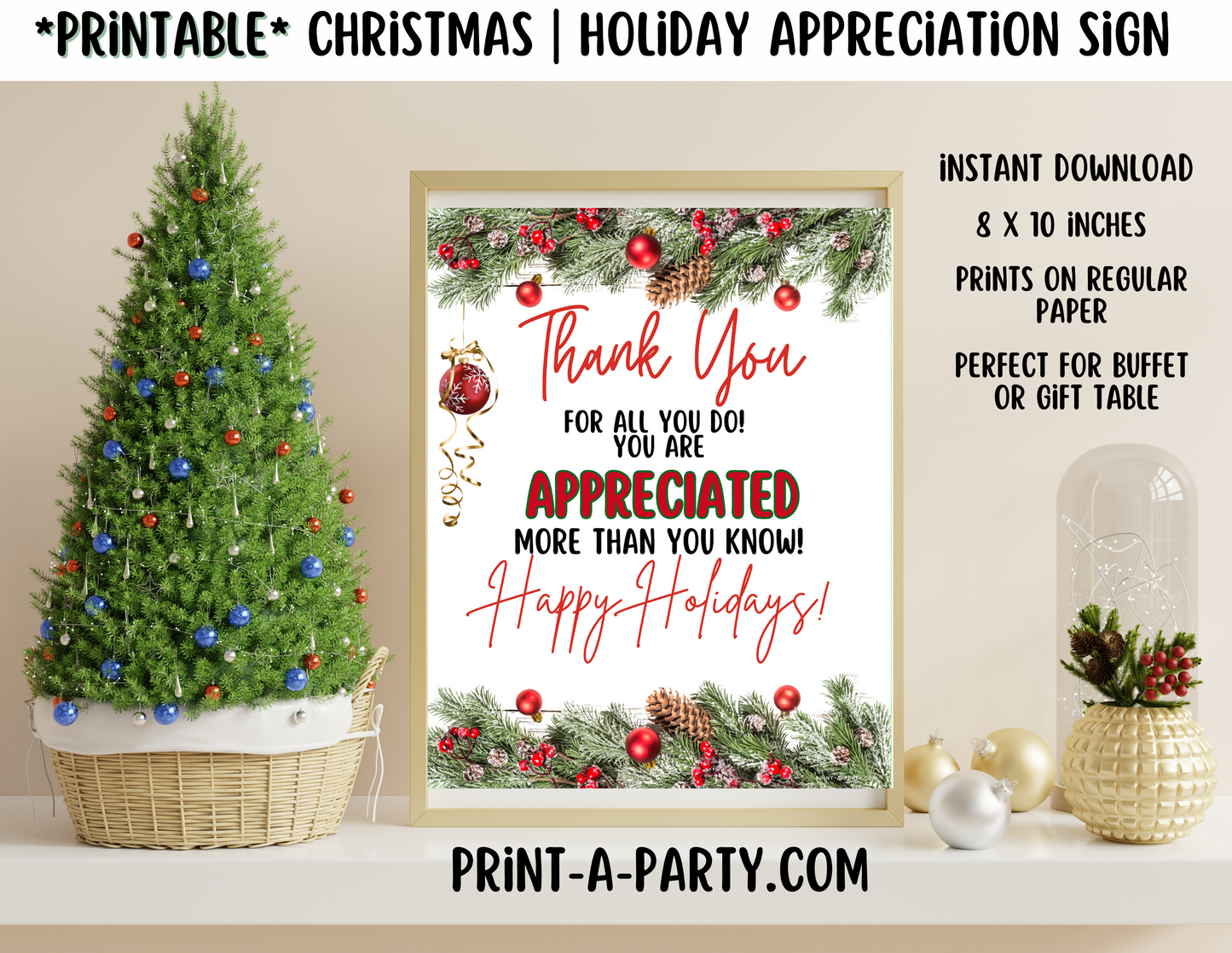 Appreciation Sign: Printable Holiday Appreciation Sign – Custom Decor for Staff, Teachers & Volunteers