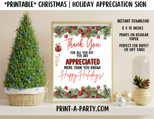 Appreciation Sign: Printable Holiday Appreciation Sign – Custom Decor for Staff, Teachers & Volunteers