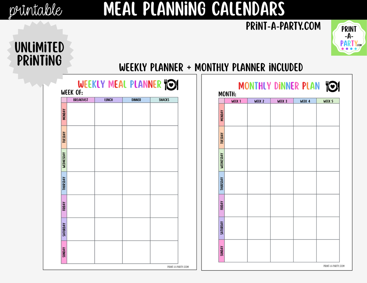Printable Meal Planning Calendar Templates | Weekly & Monthly