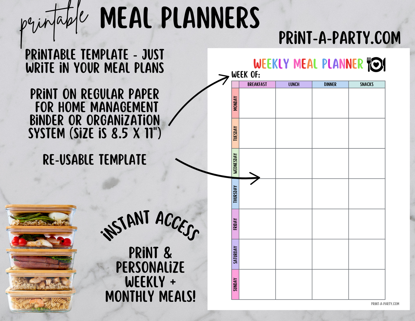 MEAL PLANNING: Printable Meal Planning Calendars - Weekly and Monthly | Home Management Binder | Home Organization