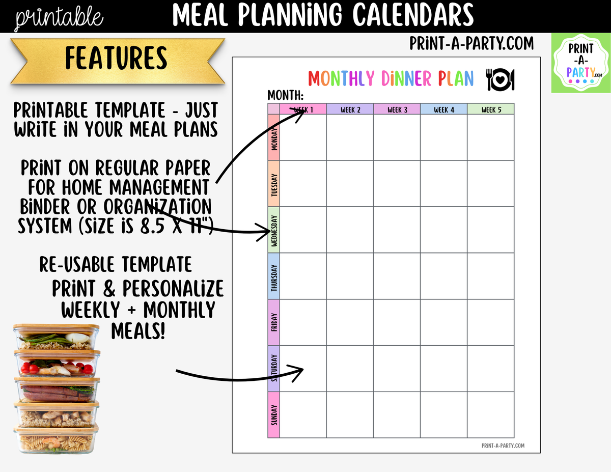 Printable Meal Planning Calendar Templates | Weekly & Monthly