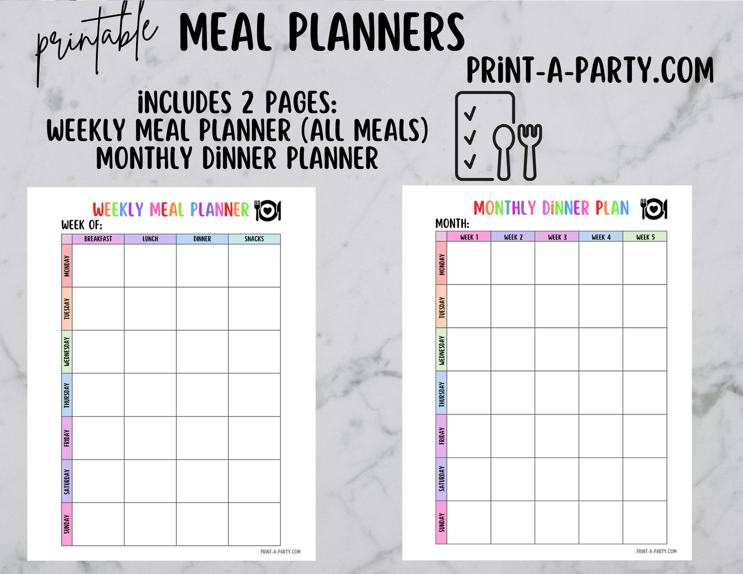 MEAL PLANNING: Printable Meal Planning Calendars - Weekly and Monthly | Home Management Binder | Home Organization