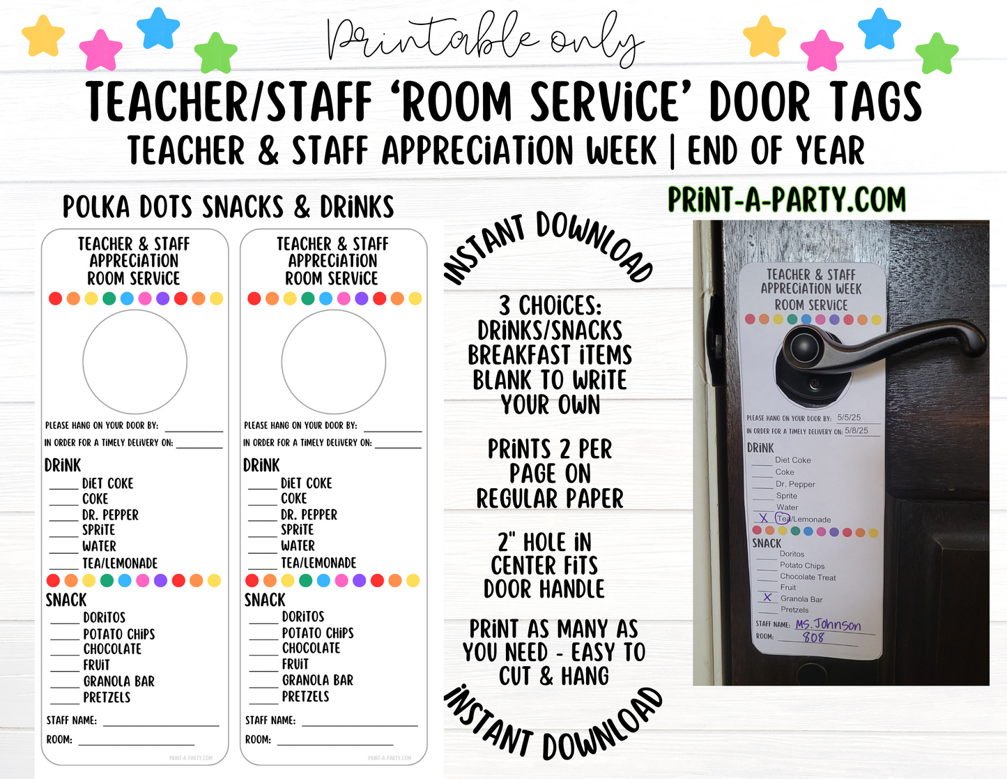 Appreciation Tag: Room Service Door Tags - Printable | Teacher Appreciation Week | Staff Appreciation | PTO | PTA | Teacher Appreciation Ideas
