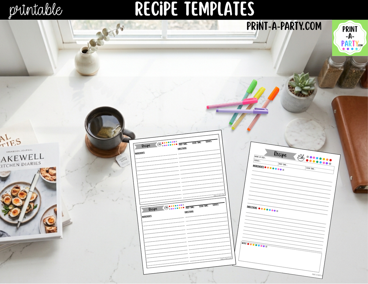 Printable Recipe Template Set | Recipe Cards & Binder Pages