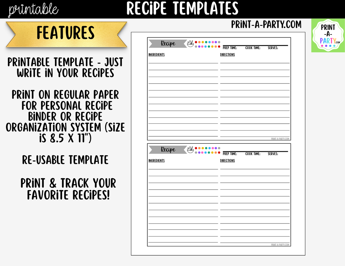 Printable Recipe Template Set | Recipe Cards & Binder Pages