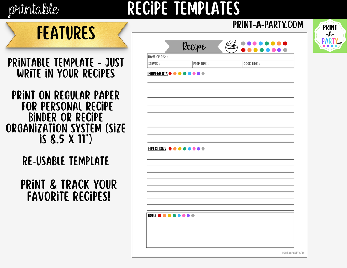 Printable Recipe Template Set | Recipe Cards & Binder Pages