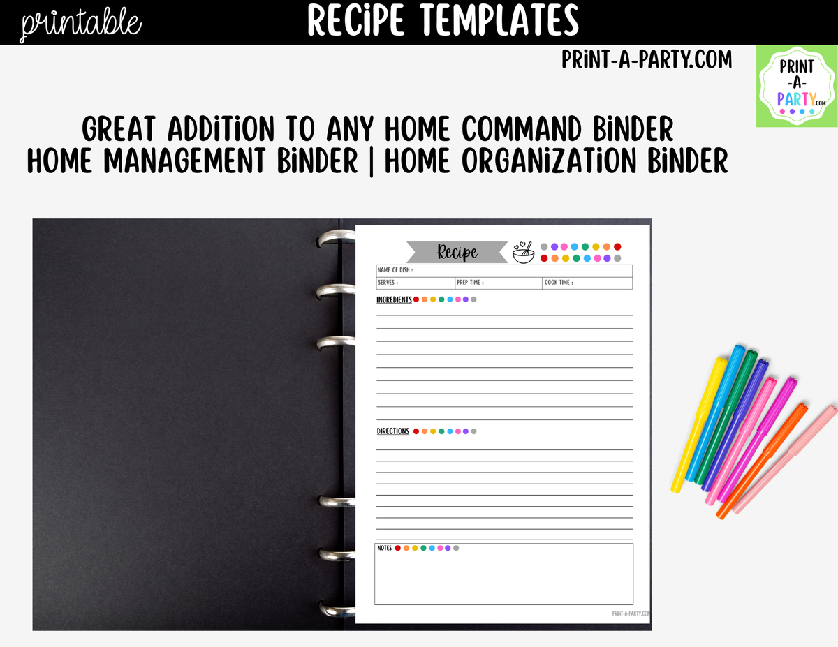 Printable Recipe Template Set | Recipe Cards & Binder Pages