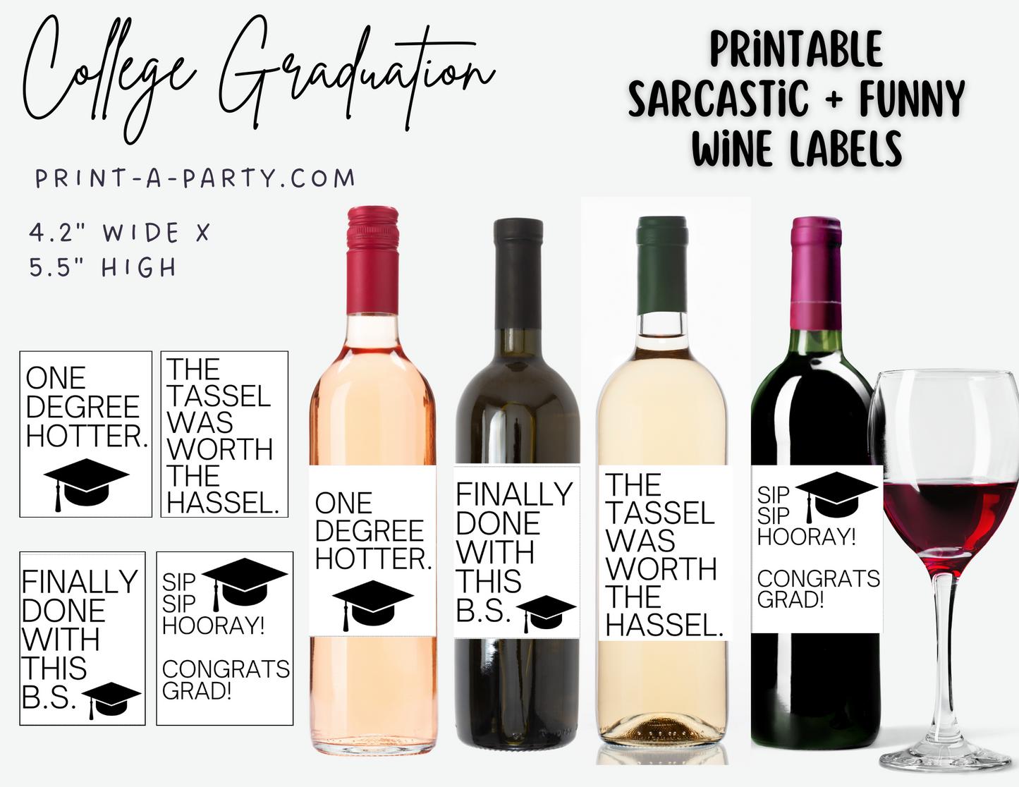 WINE LABELS: College Graduation Wine (4) | Graduation Gift | College Grad | INSTANT DOWNLOAD