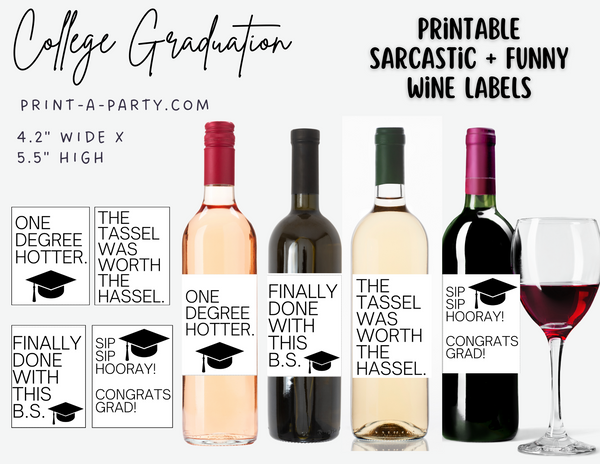 WINE LABELS: College Graduation Wine (4) | Graduation Gift | College Grad | INSTANT DOWNLOAD