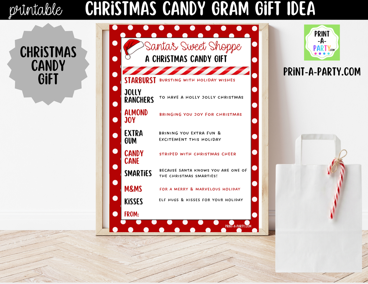 Christmas Candy Gram Printable | DIY Holiday Gift for Classrooms, Teachers and Neighbors