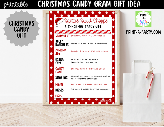 Christmas Candy Gram Printable - Ideal DIY Holiday Gift for Classrooms, Neighbors, Teachers, Coworkers, Friends