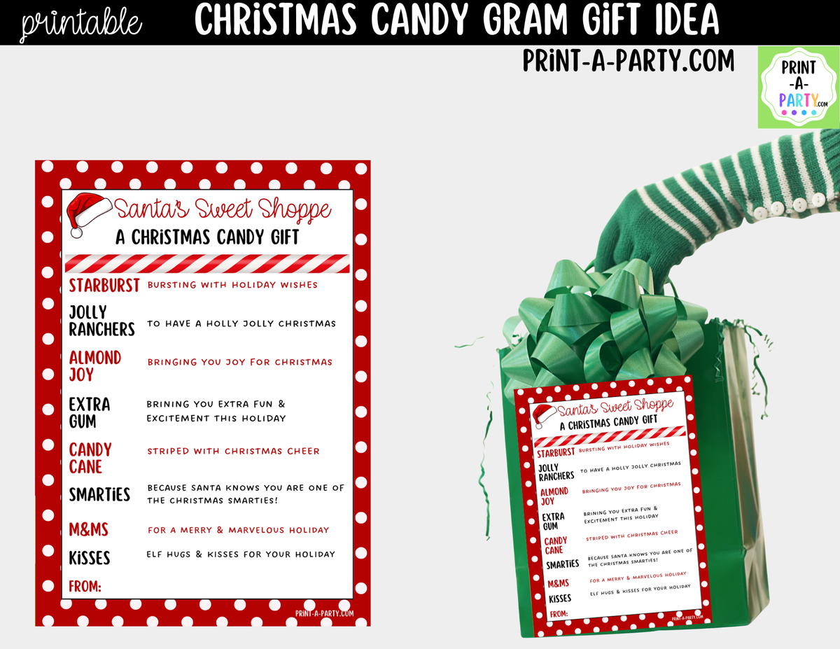 Christmas Candy Gram Printable | DIY Holiday Gift for Classrooms, Teachers and Neighbors