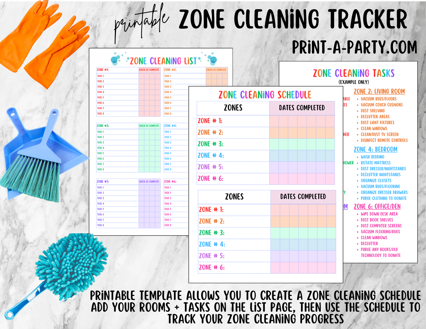 CLEANING: Printable Zone Cleaning Checklist Template | Home Management Binder | Home Organization