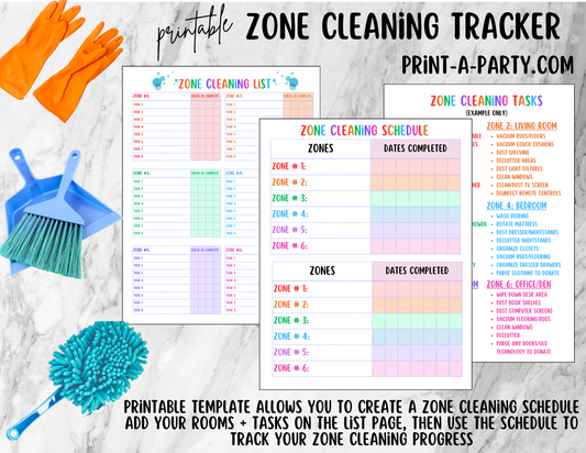 CLEANING: Printable Zone Cleaning Checklist Template | Home Management Binder | Home Organization