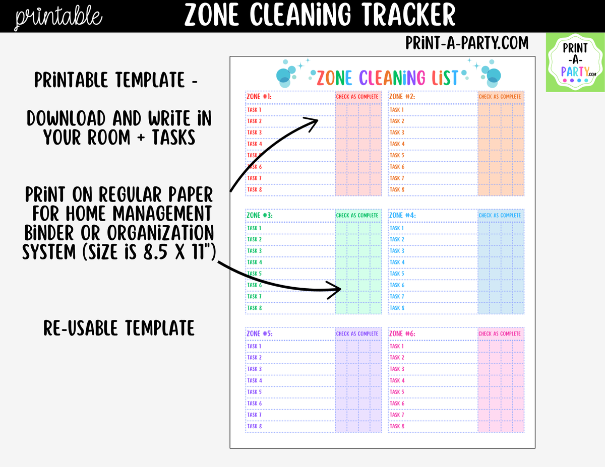 Printable Zone Cleaning Checklist Template | Home Planner