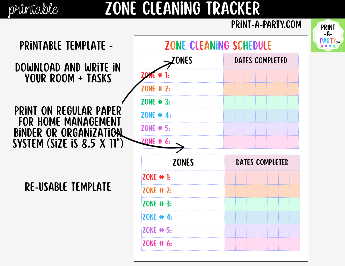Printable Zone Cleaning Checklist Template | Home Planner