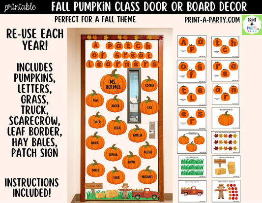 Fall Pumpkin-themed Printable Classroom Decor Kit for Doors, Boards, Hallways - A Patch of Great Learners