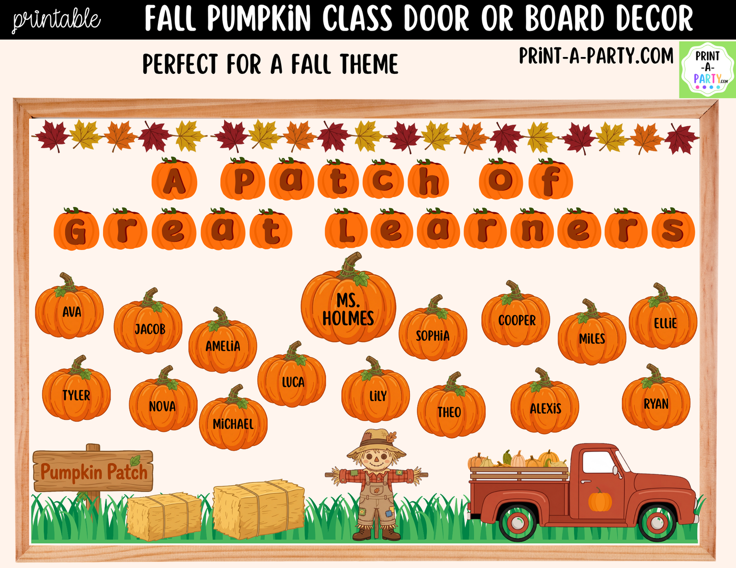Fall Pumpkin-themed Printable Classroom Decor Kit for Doors, Boards, Hallways - A Patch of Great Learners