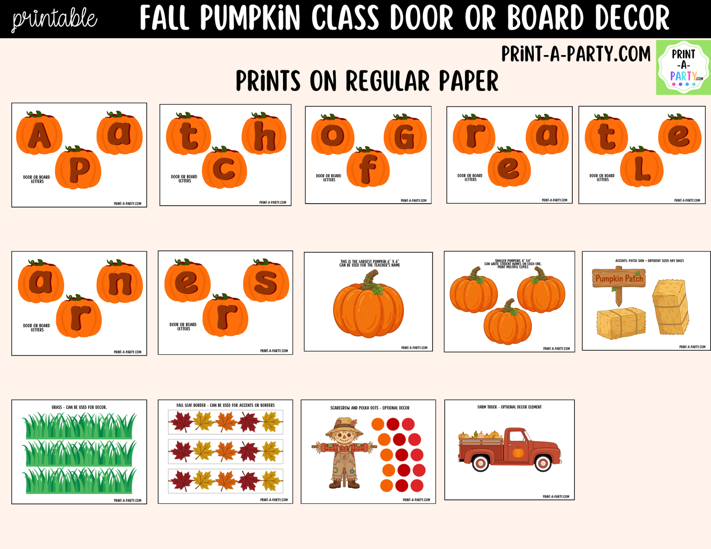 Fall Pumpkin-themed Printable Classroom Decor Kit for Doors, Boards, Hallways - A Patch of Great Learners